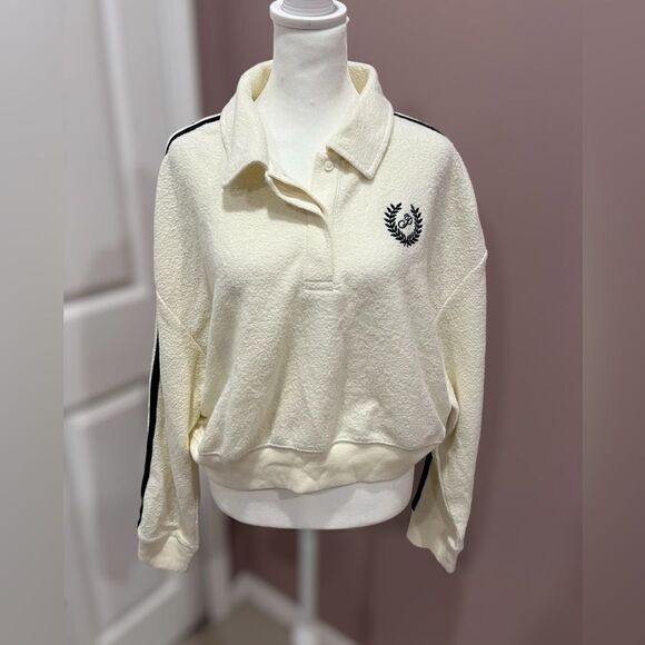 PINK REVERSE FLEECE CROPPED POLO SWEATSHIRT - Picture 2 of 5